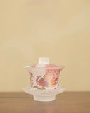 Pink Frosted "Luminous Peacock" Glass Sancai Gaiwan