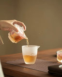 Pink Frosted "Luminous Peacock" Glass Sancai Gaiwan