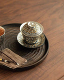 Gilded Silver "Ten Thousand Buddhas" Grottoes Sancai Gaiwan