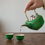 Japanese Zouzeng Kiln (Kurura-gaki) "Moeghi" Hand-Painted Gold Green Glaze Tea Set