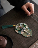Artisan "Flowing Petal" Tassel Shears | Precision Tea Art Scissors with Brocade Sleeve