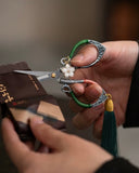 Artisan "Flowing Petal" Tassel Shears | Precision Tea Art Scissors with Brocade Sleeve