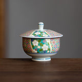 Authentic Japanese Arita-yaki  Retro Style Hand-Applied Gold Decal Sancai Gaiwan