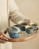 Antique Style "Ten Thousand Flowers" Han-Wa Tea Set | Aged Clay & Blue-and-White Porcelain
